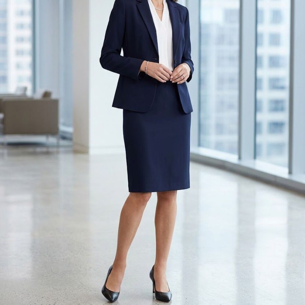 Jones New York Women's 10 Navy Blue Pencil Skirt Lined Knee Length Office Career